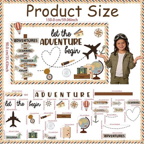 Travel Theme Bulletin Board Decorations Set with Borders Vintage Let The Adventure Begin Cutouts Decor for Teachers Explore Voyage Motivational for Class School Classroom Bulletin Board Decoration in Kuwait