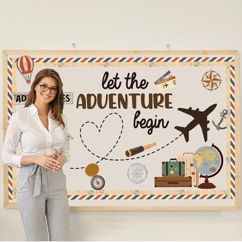 Travel Theme Bulletin Board Decorations Set with Borders Vintage Let The Adventure Begin Cutouts Decor for Teachers Explore Voyage Motivational for Class School Classroom Bulletin Board Decoration in Kuwait