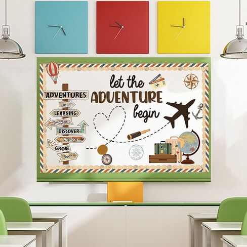 Travel Theme Bulletin Board Decorations Set with Borders Vintage Let The Adventure Begin Cutouts Decor for Teachers Explore Voyage Motivational for Class School Classroom Bulletin Board Decoration in Kuwait