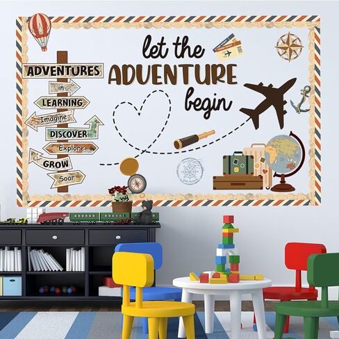 Travel Theme Bulletin Board Decorations Set with Borders Vintage Let The Adventure Begin Cutouts Decor for Teachers Explore Voyage Motivational for Class School Classroom Bulletin Board Decoration in Kuwait