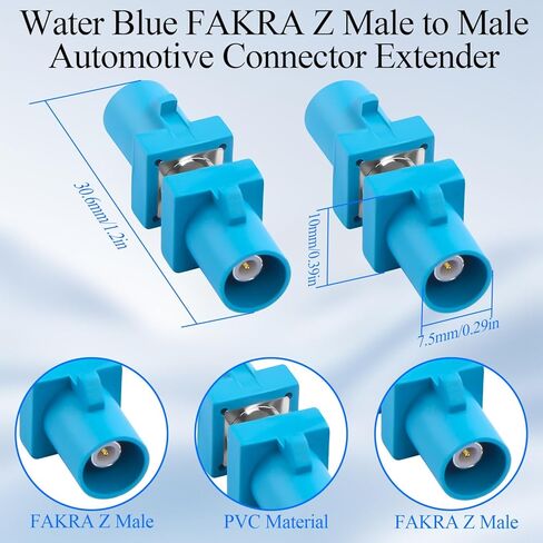 QIANRENON Universal FAKRA Z ذكر إلى ذكر سيارة RF موصل موسع أزرق مائي FAKRA-Z التوصيل لتوصيل محول هوائي السيارة، للتوصيل الممتد قياس اختبار منفذ FAKRA للسيارات، قطعتان in Kuwait