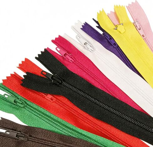 10 Pack 14 Inch Nylon Zippers, 10 Assorted Colors Invisible Zippers Replacement for Sewing Supplies, Bags, Craft DIY Accessories (10) in Saudi Arabia