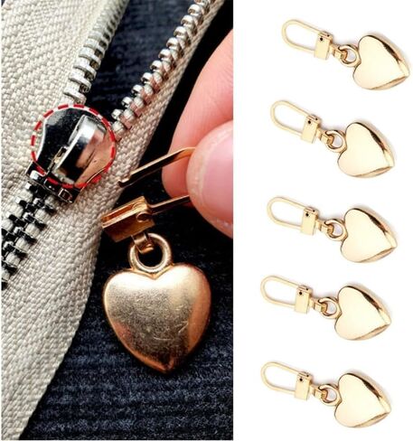 5Pcs Gold Heart Shaped Zipper Pull Replacement, Metal Backpack Zipper Repair for Coats, Jackets, Pants, Luggage in Saudi Arabia