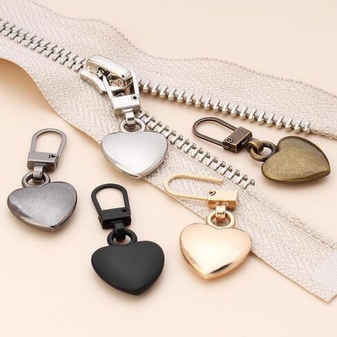 5Pcs Gold Heart Shaped Zipper Pull Replacement, Metal Backpack Zipper Repair for Coats, Jackets, Pants, Luggage in Saudi Arabia