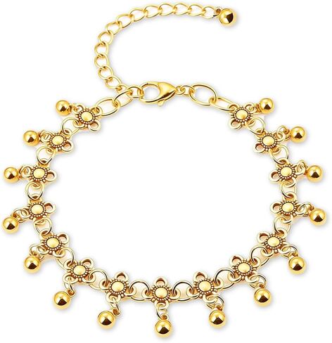 14K Gold Flower Ankle Bracelets for Women Waterproof Silver Plus Size Large Vintage Boho Indian Non Tarnish Anklets Beach Cute Chunky Cuban Friendship Dainty Charm Adjustable Anklets in Saudi Arabia