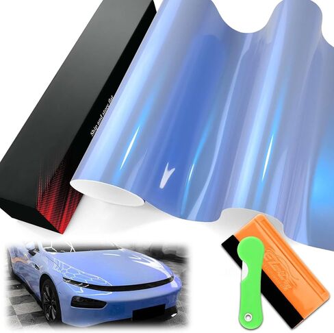 1FTx5FT PET Space Candy Gloss Baby Blue Chameleon Metallic Color Shift Color Change الفينيل التفاف السيارات ملصق مائي ورقة الفيلم فقاعة الحرة تكنولوجيا إطلاق الهواء مع مجموعة الأدوات in Kuwait