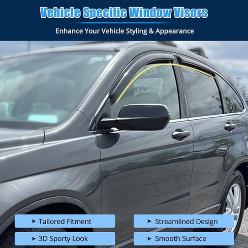 FREEMOTOR802® Tape-on Side Window Visors Wind Deflectors Rain Guards Vent Visors, Compatible with 2007-2011 Honda CR-V 4-Door, Slim Style Smoke Tinted Acrylic 4 Pieces in Kuwait