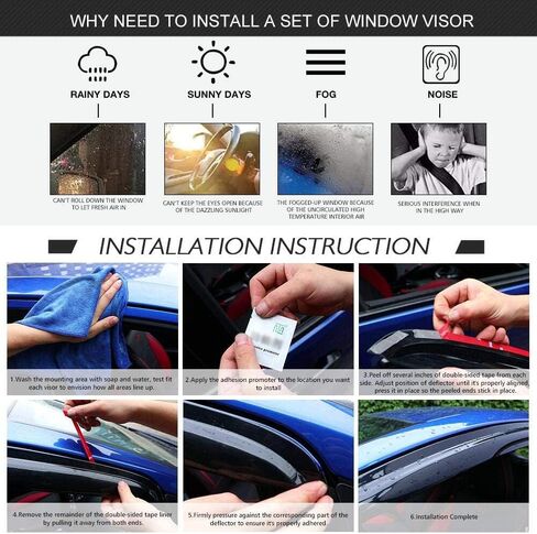 FREEMOTOR802® Tape-on Side Window Visors Wind Deflectors Rain Guards Vent Visors, Compatible with 2007-2011 Honda CR-V 4-Door, Slim Style Smoke Tinted Acrylic 4 Pieces in Kuwait