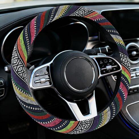 Boho Car Steering Wheel Cover, Ethnic Style Steering Wheel Covers Protector, Bohemian Anti-Slip Breathable Linen Auto Wheels Cover Fits 15 Inch, Universal Interior Car Accessories (Style C) in Kuwait