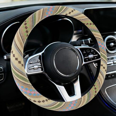 Boho Car Steering Wheel Cover, Ethnic Style Steering Wheel Covers Protector, Bohemian Anti-Slip Breathable Linen Auto Wheels Cover Fits 15 Inch, Universal Interior Car Accessories (Style C) in Kuwait