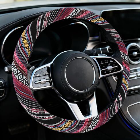 Boho Car Steering Wheel Cover, Ethnic Style Steering Wheel Covers Protector, Bohemian Anti-Slip Breathable Linen Auto Wheels Cover Fits 15 Inch, Universal Interior Car Accessories (Style C) in Kuwait