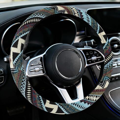 Boho Car Steering Wheel Cover, Ethnic Style Steering Wheel Covers Protector, Bohemian Anti-Slip Breathable Linen Auto Wheels Cover Fits 15 Inch, Universal Interior Car Accessories (Style C) in Kuwait