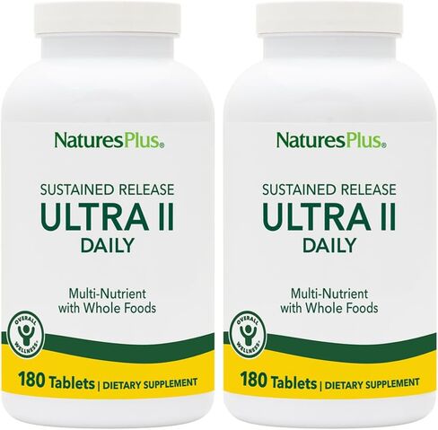 Natures Plus Ultra II Daily - 180 Tablets, Pack of 2 - Whole Food Vitamin & Mineral Supplement - Sustained Release - Vegetarian - 360 Total Servings in Kuwait