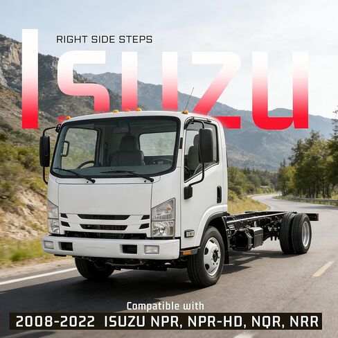 لوحة خطوة جانبية للركاب من ALMULOO متوافقة مع 2008-2022 Isuzu NPR، NPR-HD، NQR، NRR قضبان خطوة فولاذية بلاستيكية (PP) استبدال يمين أسود محكم in Kuwait