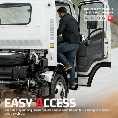 لوحة خطوة جانبية للركاب من ALMULOO متوافقة مع 2008-2022 Isuzu NPR، NPR-HD، NQR، NRR قضبان خطوة فولاذية بلاستيكية (PP) استبدال يمين أسود محكم in Kuwait