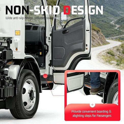 لوحة خطوة جانبية للركاب من ALMULOO متوافقة مع 2008-2022 Isuzu NPR، NPR-HD، NQR، NRR قضبان خطوة فولاذية بلاستيكية (PP) استبدال يمين أسود محكم in Kuwait