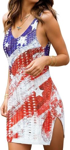 KIDDAD American Flag Swimsuits Coverup for Women Crochet Bathing Suit Cover Ups 4th of July Beach Swimwear Tank Dresses in Saudi Arabia