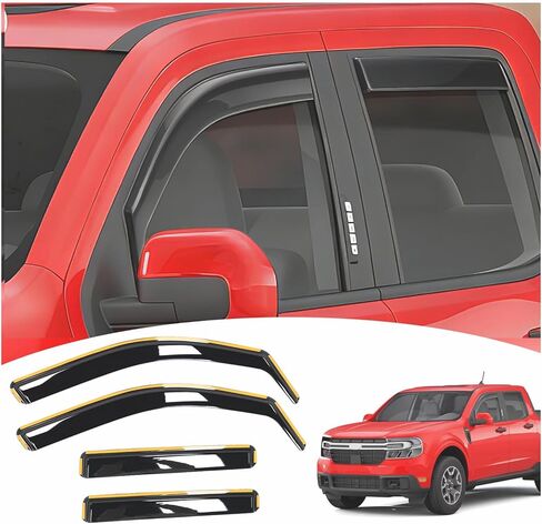 حاجب واقي المطر متوافق مع Ford Maverick 2026 2022-2025 حاجب نافذة جانبي في القناة حاجب تهوية أمامي وخلفي منخفض حاجب الطقس درع الشمس والرياح ملحقات حماية المطر 4 قطع in Kuwait