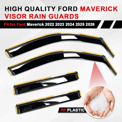 حاجب واقي المطر متوافق مع Ford Maverick 2026 2022-2025 حاجب نافذة جانبي في القناة حاجب تهوية أمامي وخلفي منخفض حاجب الطقس درع الشمس والرياح ملحقات حماية المطر 4 قطع in Kuwait