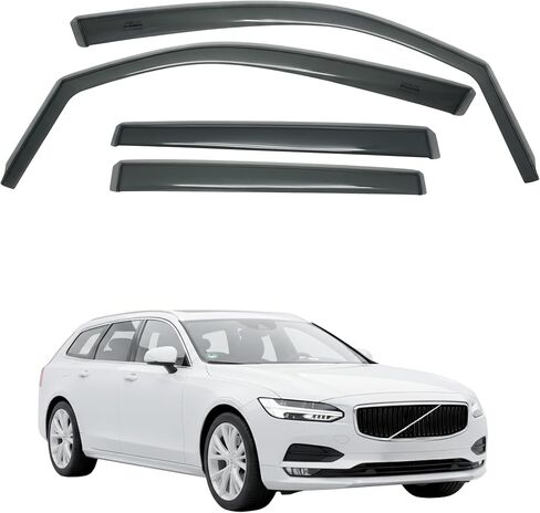 واقي مطر لنافذة السيارة داخل القناة متوافق مع فولفو XC60 (MK2، 2018 إلى الوقت الحاضر) 4 قطع، صناعة تايوانية دقيقة وشفافة منحرفات رياح السيارة لا توجد أقنعة تسرب المياه in Kuwait