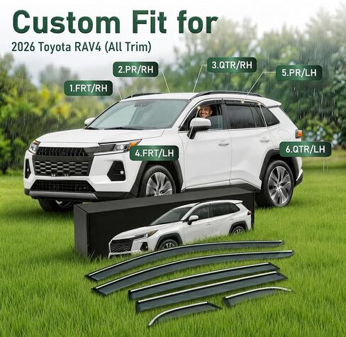 Rain Guards for 2026 Toyota RAV4 (6PCS Set), Window Visors Rain Guards, Wind Deflector for Car, Vent Visors, Clear Rain Shield, Transparent Side Vent Shades for SUV, Automotive Exterior Accessories in Saudi Arabia