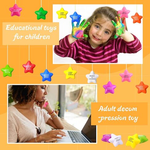 Sratte 60 Pcs Star Stress Ball Bulk for Adults Kids 2.16 Inch Motivational Stress Ball with Quotes Relief Squeeze Toy Inspirational Funny Mini Foam Gift for Party Favor Supply(Multi Colors) in Kuwait