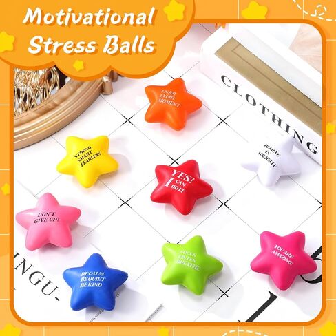 Sratte 60 Pcs Star Stress Ball Bulk for Adults Kids 2.16 Inch Motivational Stress Ball with Quotes Relief Squeeze Toy Inspirational Funny Mini Foam Gift for Party Favor Supply(Multi Colors) in Kuwait