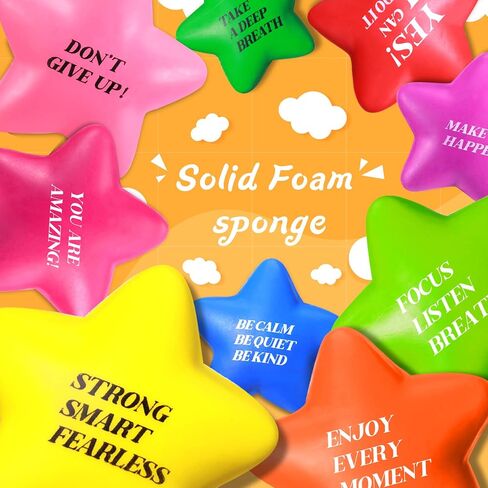 Sratte 60 Pcs Star Stress Ball Bulk for Adults Kids 2.16 Inch Motivational Stress Ball with Quotes Relief Squeeze Toy Inspirational Funny Mini Foam Gift for Party Favor Supply(Multi Colors) in Kuwait