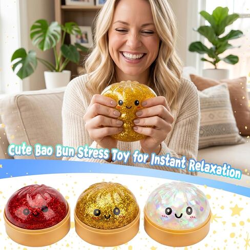 Squishy Toys for Kids and Adults, 3Pack Soft Dumpling Fidget Stress Relief Toys, Kawaii Bao Bun Sensory Toys with Steamer Basket, Cute Food Squishies for Party Favors Classroom Prizes in Saudi Arabia