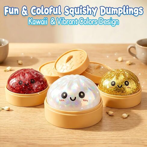Squishy Toys for Kids and Adults, 3Pack Soft Dumpling Fidget Stress Relief Toys, Kawaii Bao Bun Sensory Toys with Steamer Basket, Cute Food Squishies for Party Favors Classroom Prizes in Saudi Arabia