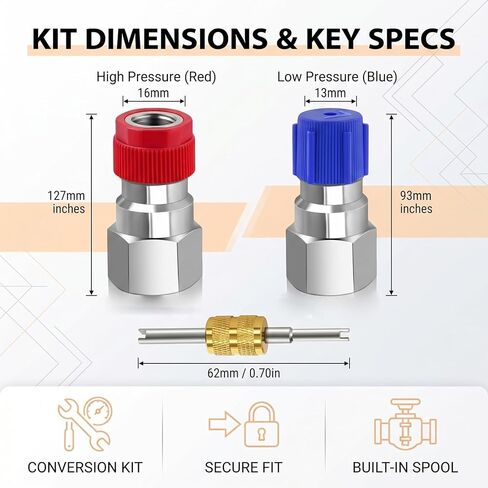 High & Low Pressure Side R12 to R134a Adapter, R12 to R134a Conversion Kit, Brass R12 Retrofit Adapter Fitting with 1/4'' Female to 7/16"-20 UNF Connection, for Car R12 Convert to R134a System in Saudi Arabia