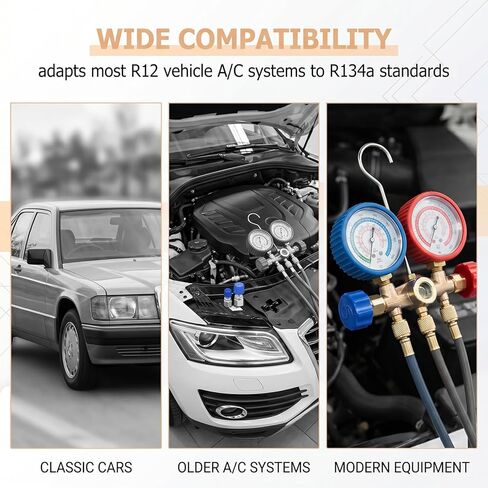 High & Low Pressure Side R12 to R134a Adapter, R12 to R134a Conversion Kit, Brass R12 Retrofit Adapter Fitting with 1/4'' Female to 7/16"-20 UNF Connection, for Car R12 Convert to R134a System in Saudi Arabia