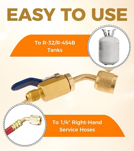 2 قطعة محول صمام الكرة A2L R454B R32، 1/4 بوصة أنثى اليد اليسرى إلى 1/4 بوصة ذكر اليد اليمنى محول شحن HVAC، لخزانات التبريد R-32 R-454B A2L LH وخراطيم شحن المبردات RH in Kuwait