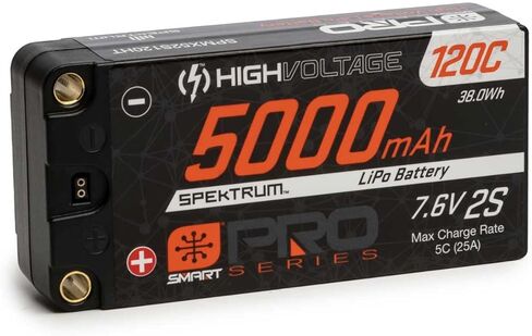 بطارية Spektrum 7.6V 5000mAh 2S 120C Smart Pro Race Shorty Hardcase LiHV: أنابيب، 5 مم، SPMX52S120HT in Kuwait
