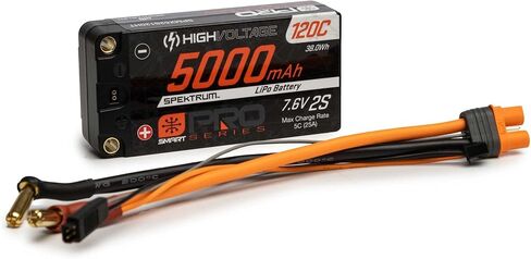 بطارية Spektrum 7.6V 5000mAh 2S 120C Smart Pro Race Shorty Hardcase LiHV: أنابيب، 5 مم، SPMX52S120HT in Kuwait
