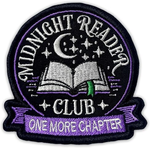 Midnight Reader Club Patch 3 Inches Funny One More Chapter, Book Lover, Iron On/Sew On Embroidery Fabric Applique Morale Patches Bookish Romantasy for Backpack Vest Hat Dog Harness Gifts Mom Dad in Kuwait