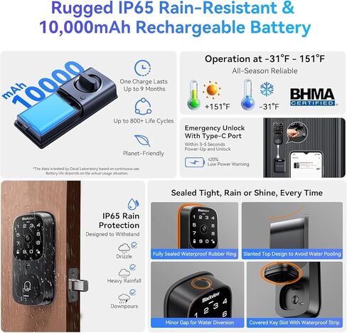 Blackview Video Smart Lock SE80, 3-in-1 3.5K Door Camera+Doorbell+Fingerprint Keyless Entry Door Lock, Smart Wi-Fi Deadbolt for Front Door, App Remote Control, No Monthly Fee, 32GB Local Storage in Saudi Arabia