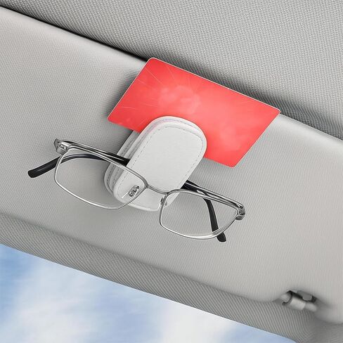 Car Visor Sunglasses Holders with Magnetic Clip, 1 Pack PU Leather Glasses Mount and Ticket Card Clip, Securely Holds Eyewear and Notes for Car Interior Organization, Grey in Kuwait