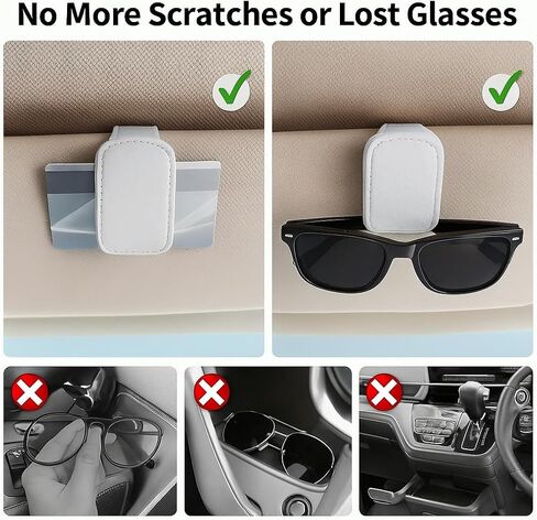 Car Visor Sunglasses Holders with Magnetic Clip, 1 Pack PU Leather Glasses Mount and Ticket Card Clip, Securely Holds Eyewear and Notes for Car Interior Organization, Grey in Kuwait