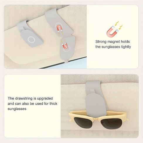 Car Visor Sunglasses Holders with Magnetic Clip, 1 Pack PU Leather Glasses Mount and Ticket Card Clip, Securely Holds Eyewear and Notes for Car Interior Organization, Grey in Kuwait