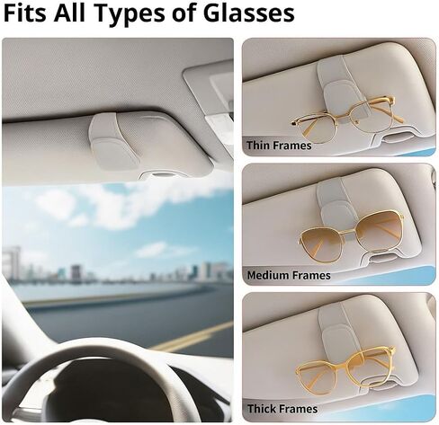 Car Visor Sunglasses Holders with Magnetic Clip, 1 Pack PU Leather Glasses Mount and Ticket Card Clip, Securely Holds Eyewear and Notes for Car Interior Organization, Grey in Kuwait