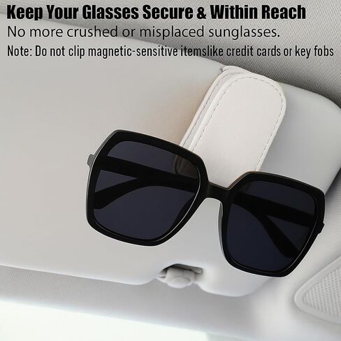 Car Visor Sunglasses Holders with Magnetic Clip, 1 Pack PU Leather Glasses Mount and Ticket Card Clip, Securely Holds Eyewear and Notes for Car Interior Organization, Grey in Kuwait