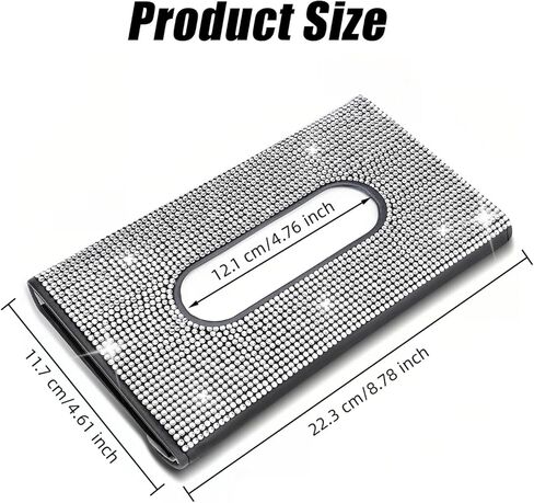 Bling Car Visor Tissue Holder, PU Leather Visor Tissue Holder with Crystal Rhinestones, Diamond Car Napkin Box for Women Girls (Black & White) in Saudi Arabia