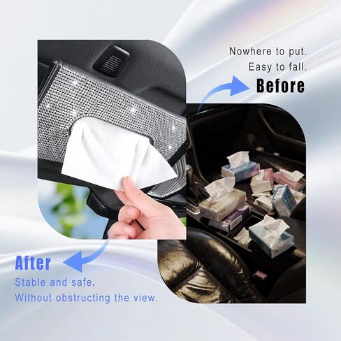 Bling Car Visor Tissue Holder, PU Leather Visor Tissue Holder with Crystal Rhinestones, Diamond Car Napkin Box for Women Girls (Black & White) in Saudi Arabia