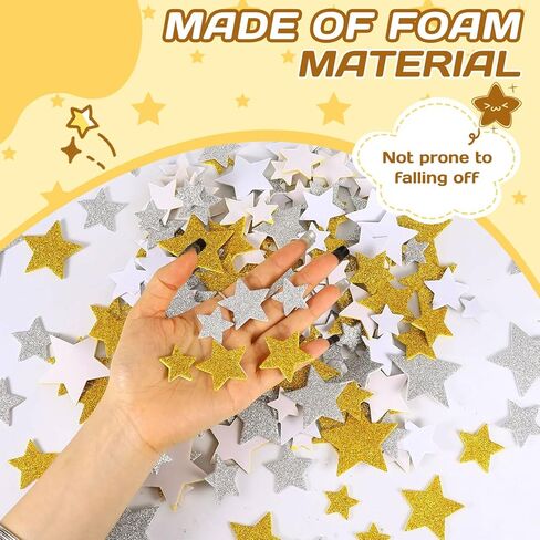200PCS Glitter Star Stickers 4Size Large Star Stickers Silver and Gold Stars Foam for Craft Scrapbook and Card Greeting Self-Adhesive and Easy to Peel in Saudi Arabia