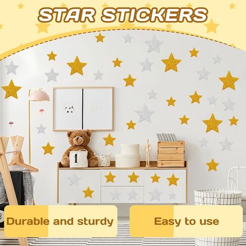 200PCS Glitter Star Stickers 4Size Large Star Stickers Silver and Gold Stars Foam for Craft Scrapbook and Card Greeting Self-Adhesive and Easy to Peel in Saudi Arabia