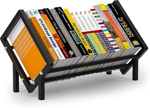 Desk Bookshelf Made of Stainless Steel - Sloped Book Organizer for Office Study Bedroom - Tabletop Bookshelf 15.7"x10.2" Black (Matte black) in Saudi Arabia