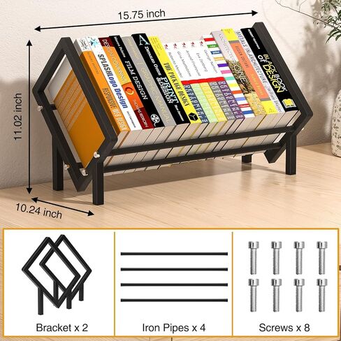 Desk Bookshelf Made of Stainless Steel - Sloped Book Organizer for Office Study Bedroom - Tabletop Bookshelf 15.7"x10.2" Black (Matte black) in Saudi Arabia
