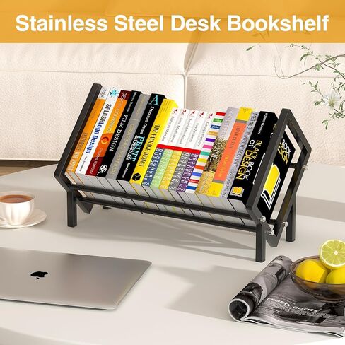 Desk Bookshelf Made of Stainless Steel - Sloped Book Organizer for Office Study Bedroom - Tabletop Bookshelf 15.7"x10.2" Black (Matte black) in Saudi Arabia