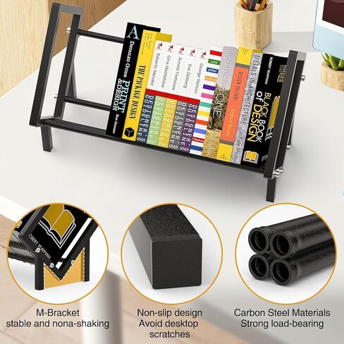 Desk Bookshelf Made of Stainless Steel - Sloped Book Organizer for Office Study Bedroom - Tabletop Bookshelf 15.7"x10.2" Black (Matte black) in Saudi Arabia